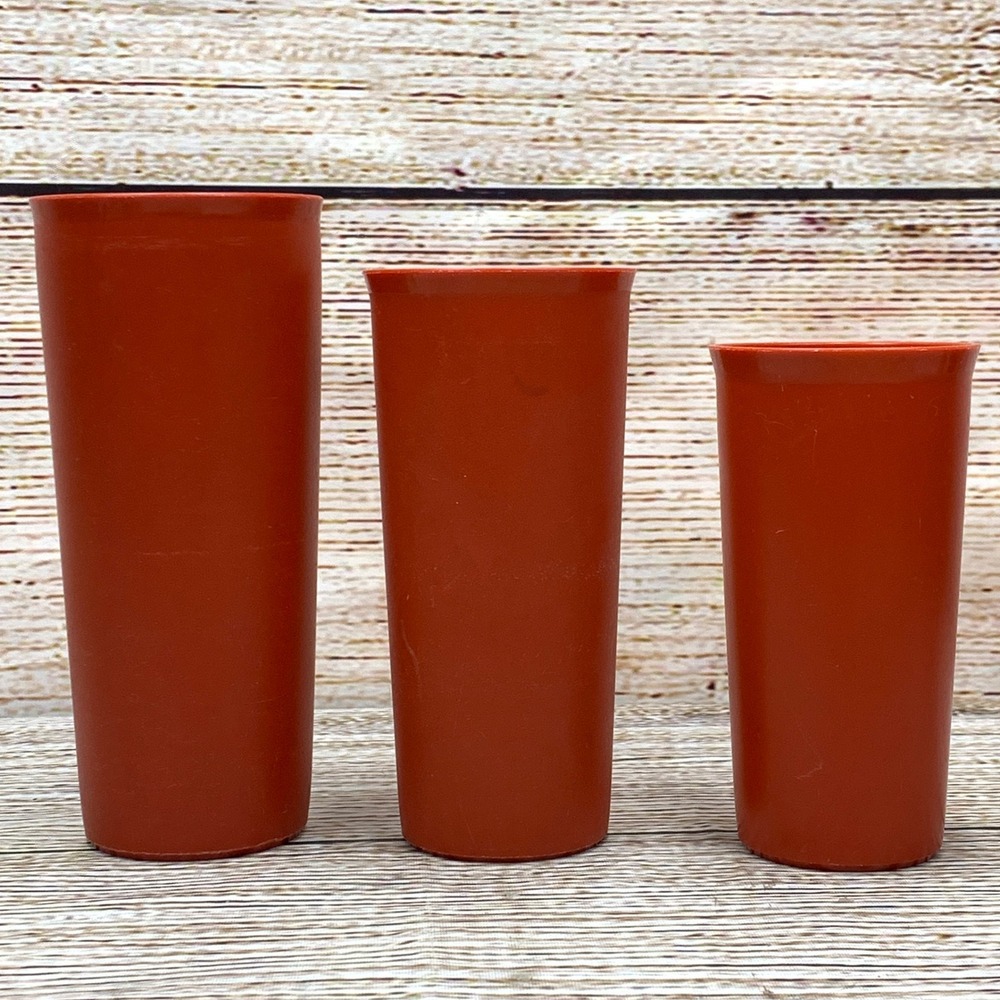 Vintage Tupperware Tumblers Set of 3 Retro Terracotta Orange Cups 107-17‎ 115-12